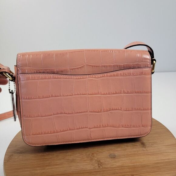 Coach Studio Shoulder Bag Brass Coral Croc Embossed Leather Purse Crossbody - Picture 2 of 16